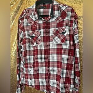 Guess Men's Burgundy and White Plaid Shirt